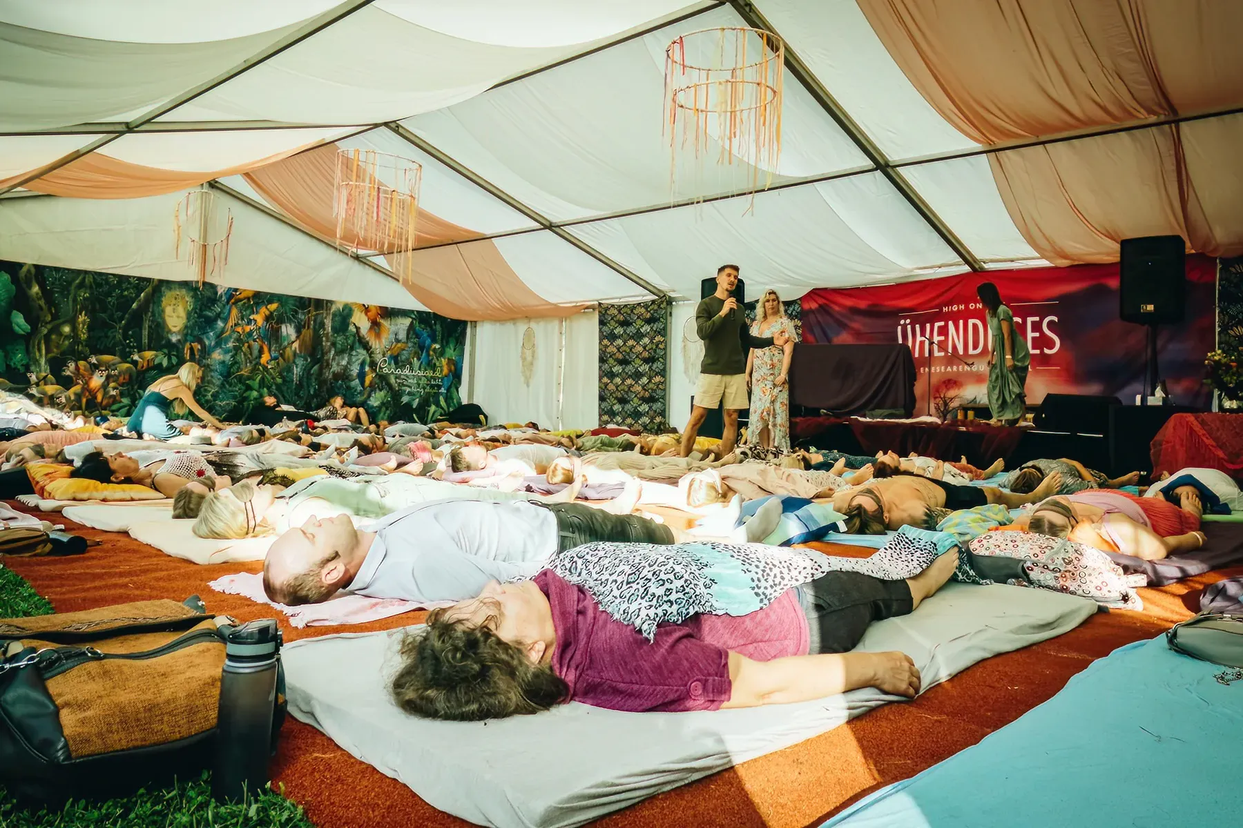 A deep-rest session in the main festival tent